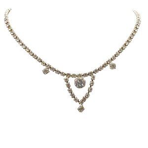 Vintage Rhinestone Choker Necklace With Dangling Crystal Accents